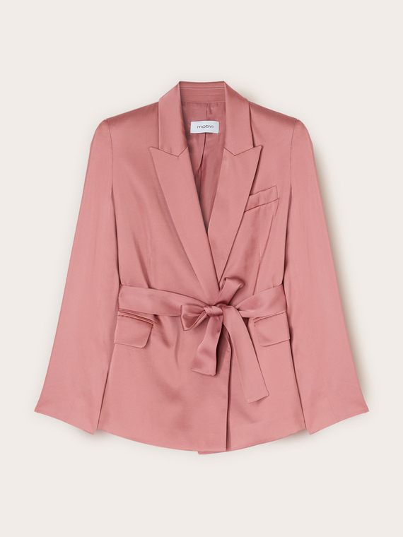 Fluid satin jacket with belt