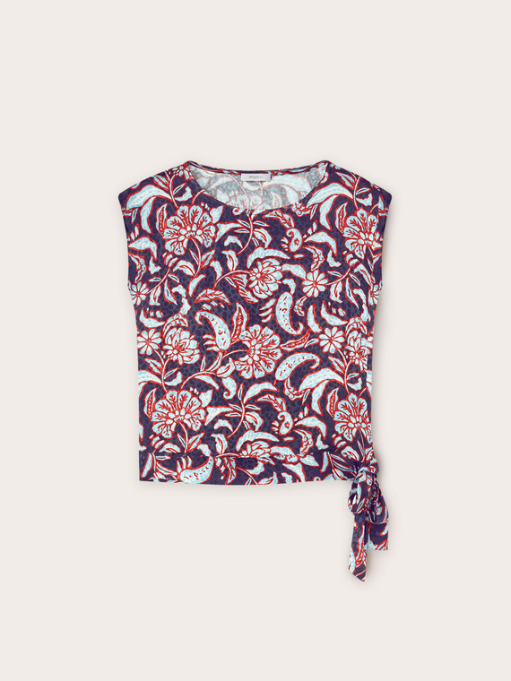 Bluză din satin cu imprimeu foulard cu nod