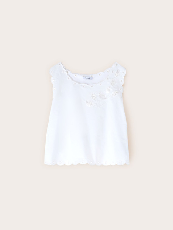 Crop-Top mit durchbrochener Stickerei und gewellten Kanten