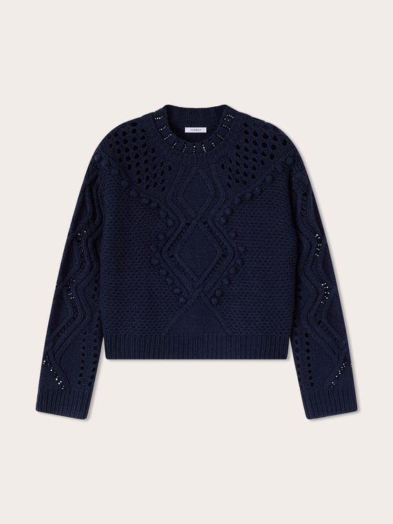 Ajour&eacute;-Strickpullover aus Wollmischung