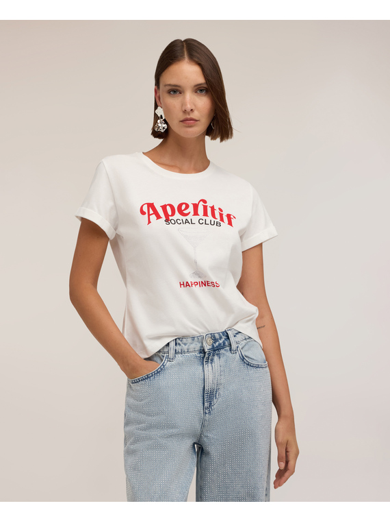 T-Shirt mit Print und Strassapplikationen