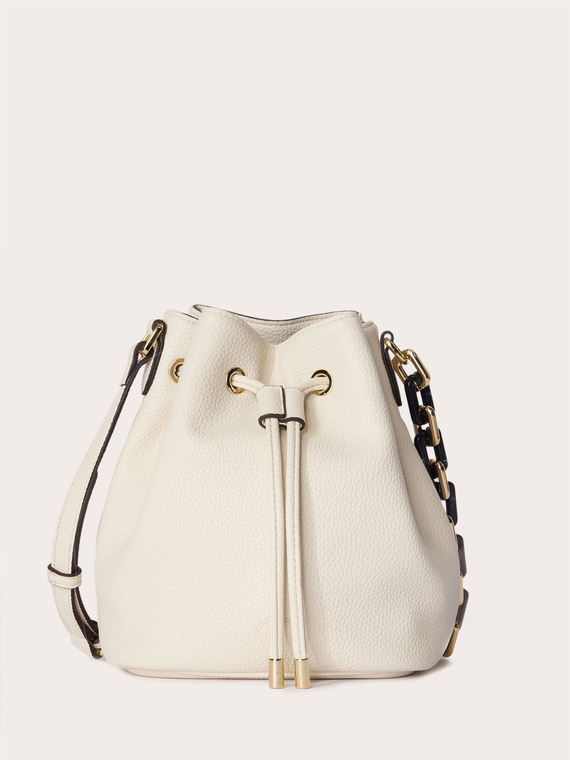 Bucket bag with chain shoulder strap