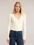 Flat rib knit sweater with V-neck image number 0