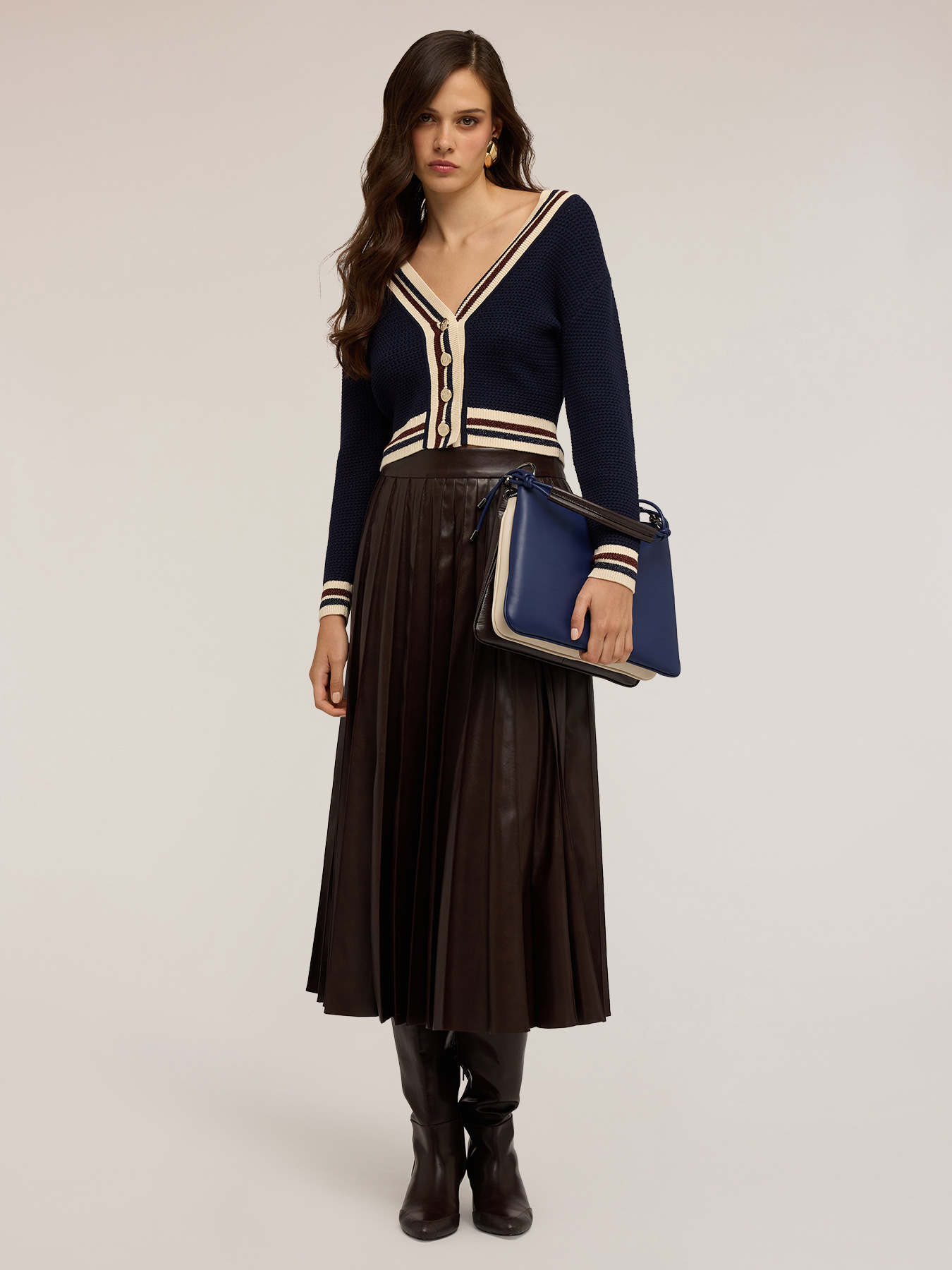 Cardigan corto in maglia con bordi a righe image number 2