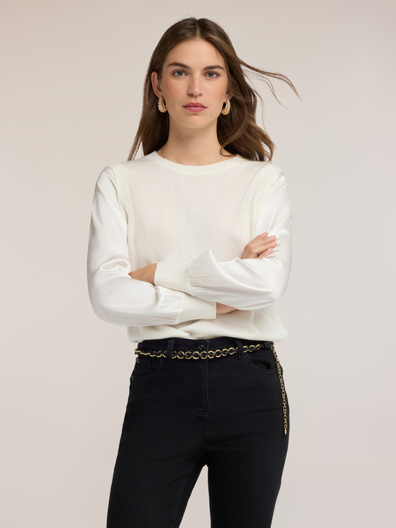 Jersey de viscosa con mangas de raso