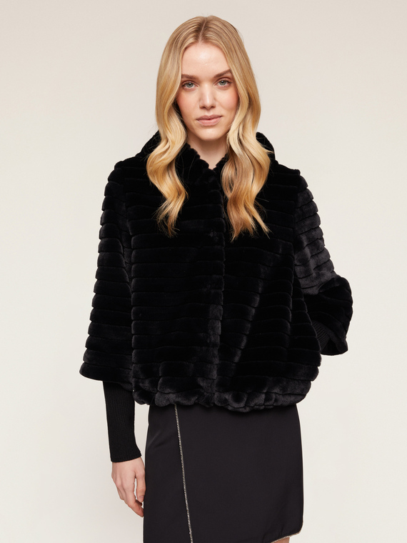 Faux fur winter jacket with knit cuffs