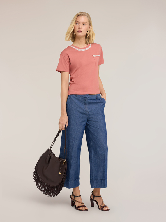 Pantaloni cropped in denim misto lyocell