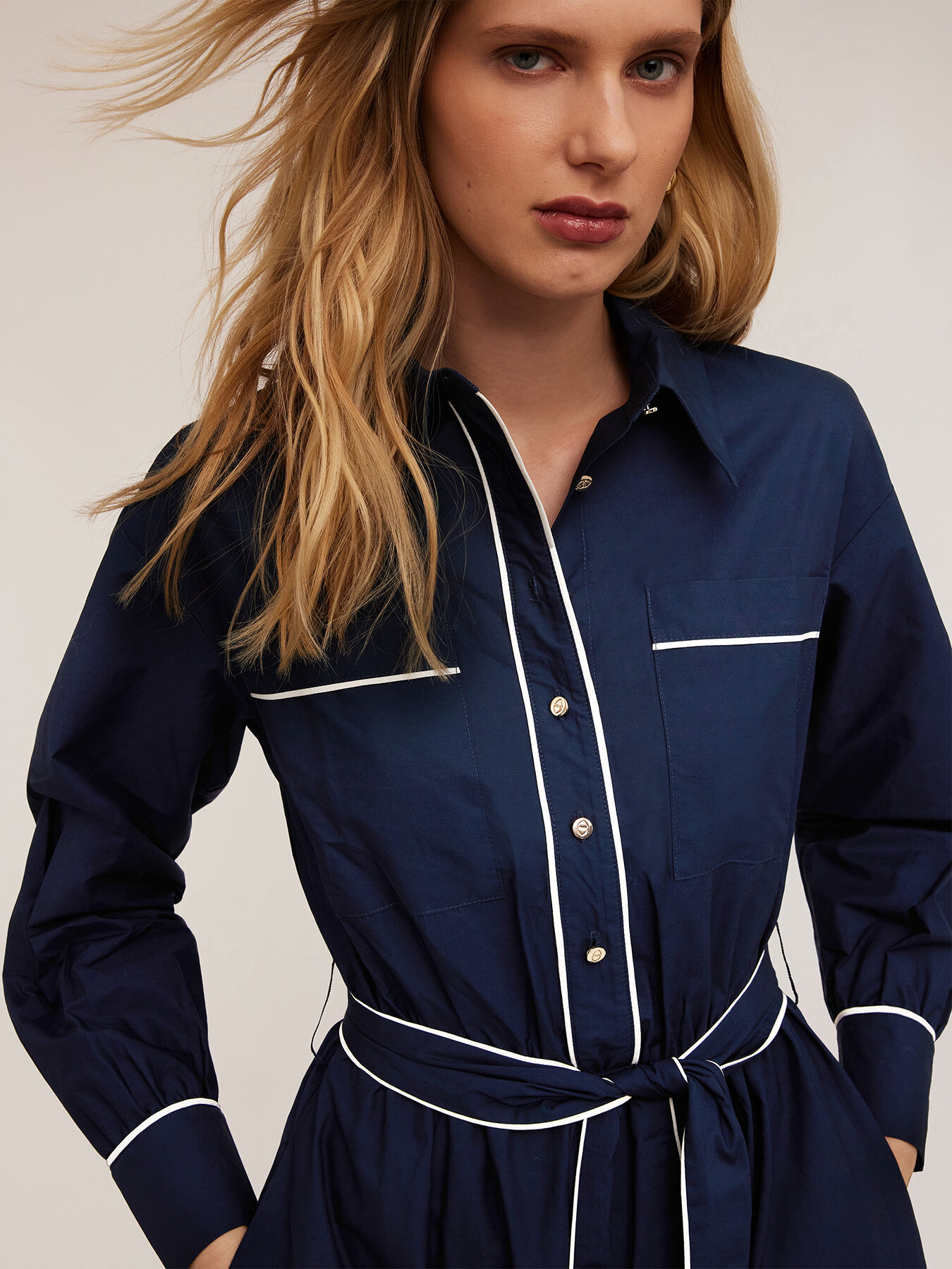 Vestito chemisier in popeline con profili image number 3