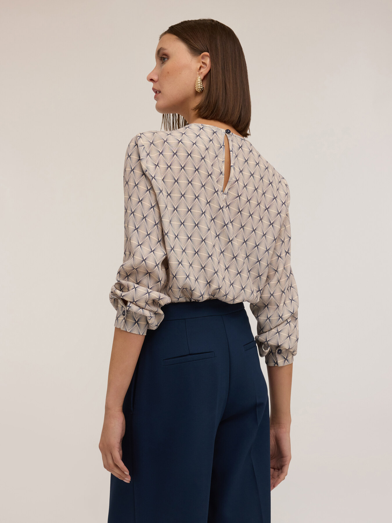 Geometric patterned blouse with stone embroidery image number 1