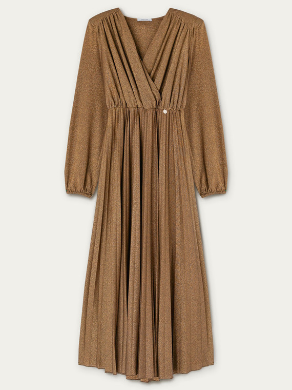Robe longue lurex avec jupe plissée