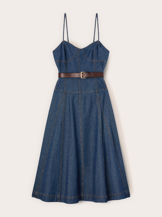 Robe midi en denim avec d&eacute;collet&eacute; c&oelig;ur