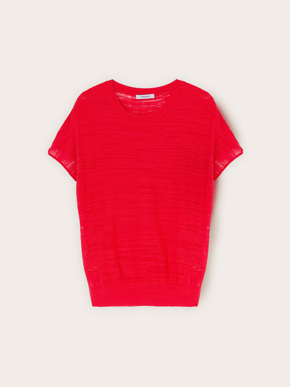 Flamed knit sweater in viscose blend yarn