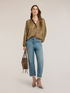 Satin blouse with print and balloon sleeves image number 2