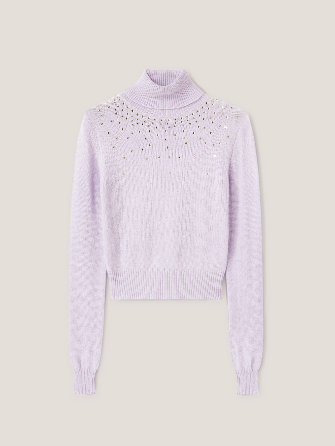 Pull &agrave; col roul&eacute; en angora m&eacute;lang&eacute; avec strass image number 4