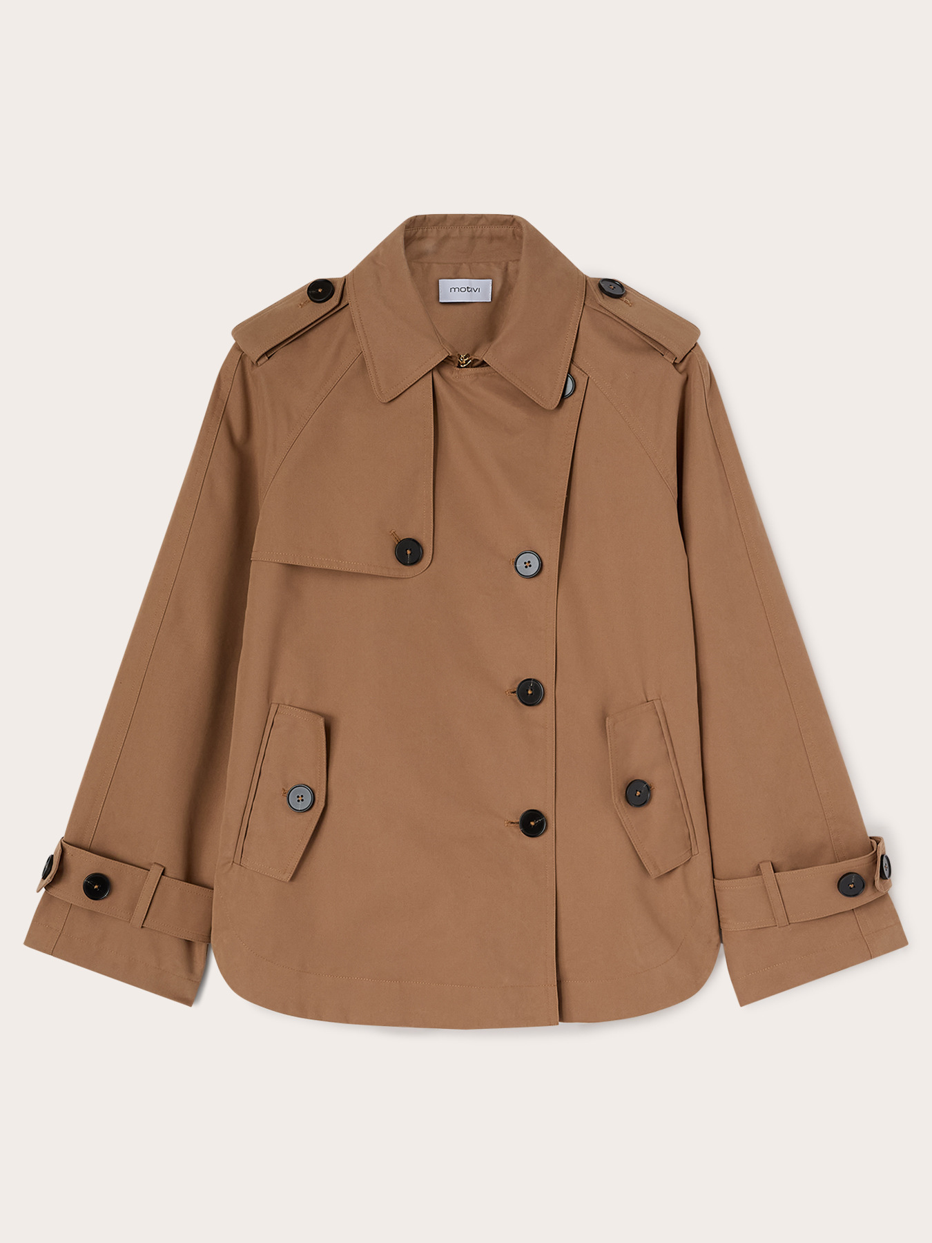 Double-breasted short cotton blend trench coat image number 4