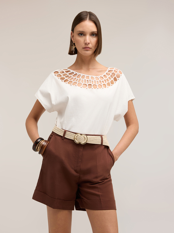 T-shirt en jersey avec finition effet dentelle