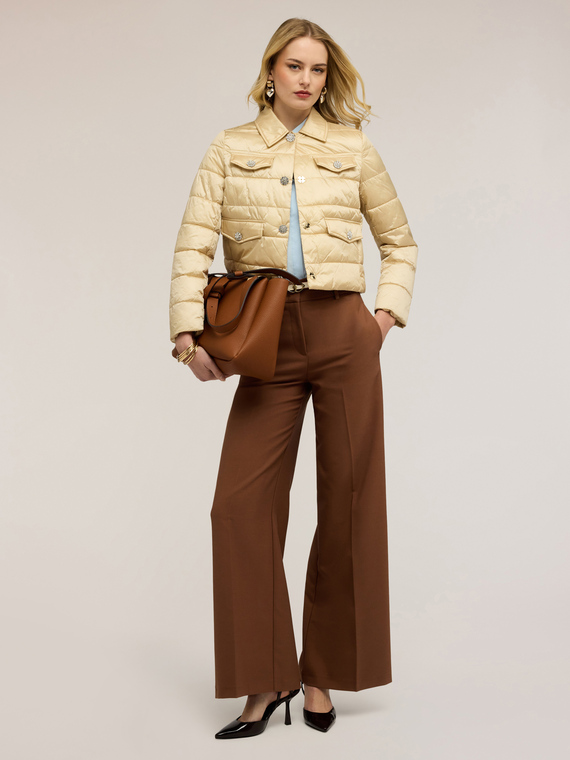 Short lightweight down jacket with jewel buttons