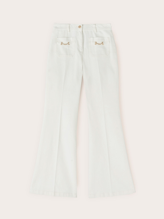 Cotton drill flare pants