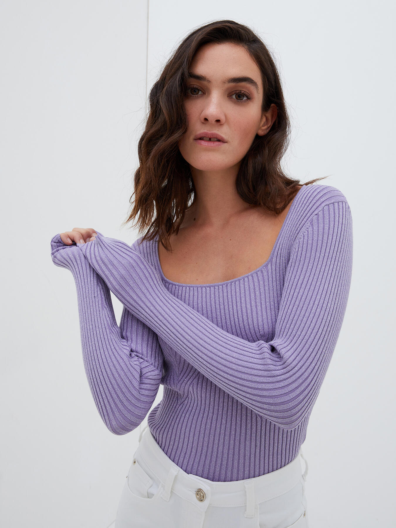 Ribbed sweater with square neckline image number 0