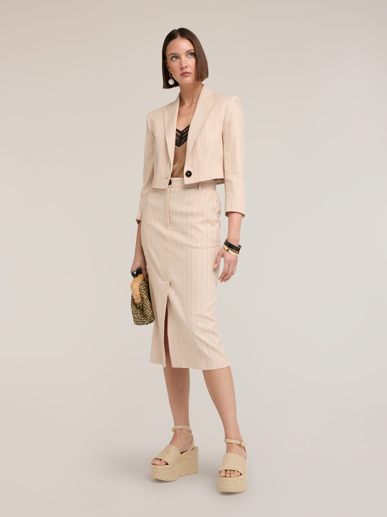 Striped linen blend spencer blazer image number 0