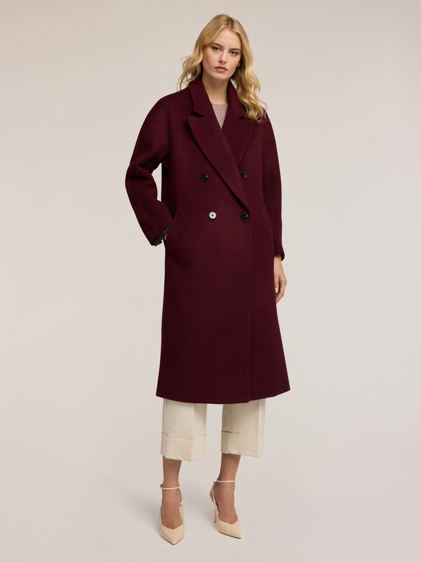 Manteau crois&eacute; en drap de laine m&eacute;lang&eacute;e image number 2