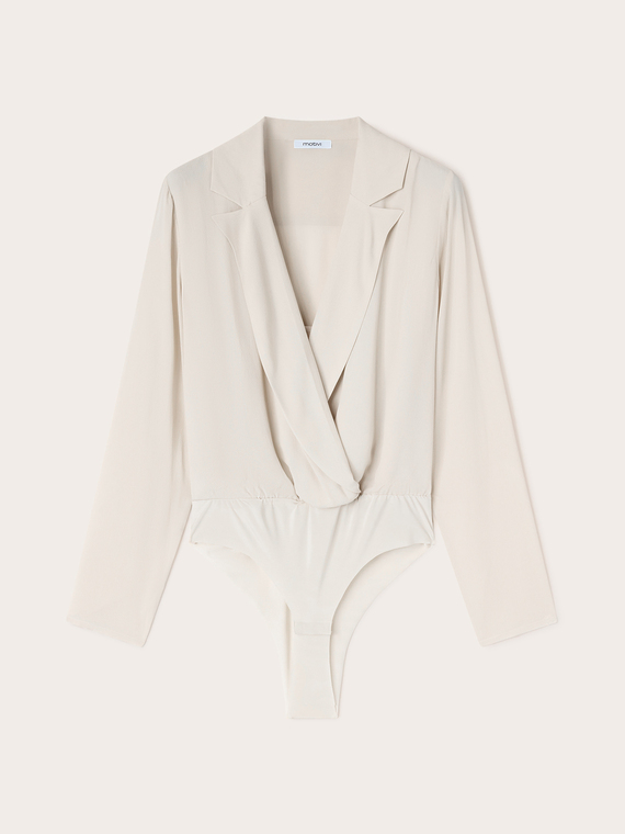 Camicia body in cr&ecirc;pe de chine con scollo incrociato