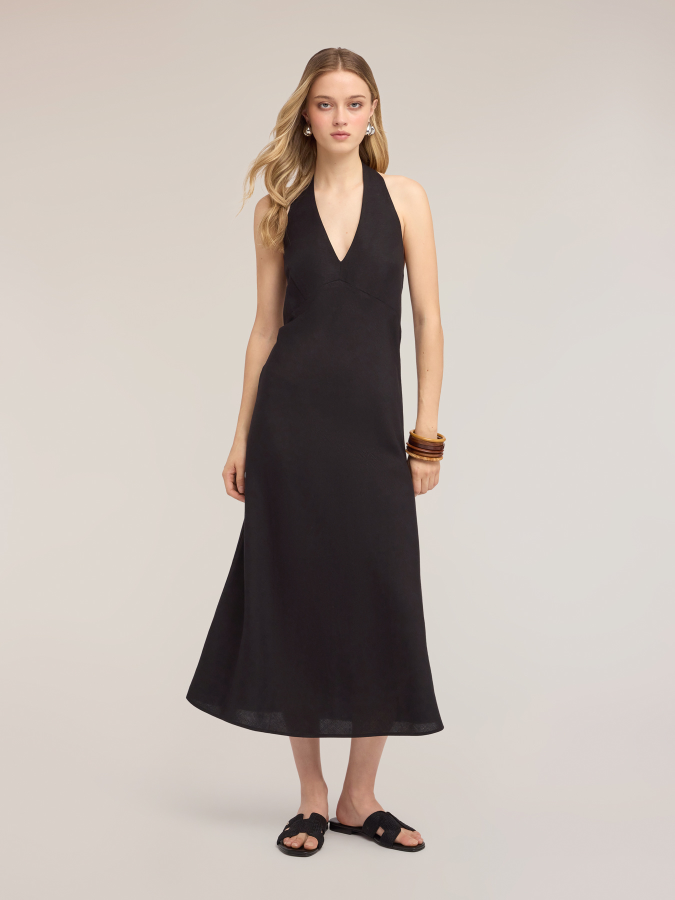 A-line long dress in linen blend image number 2