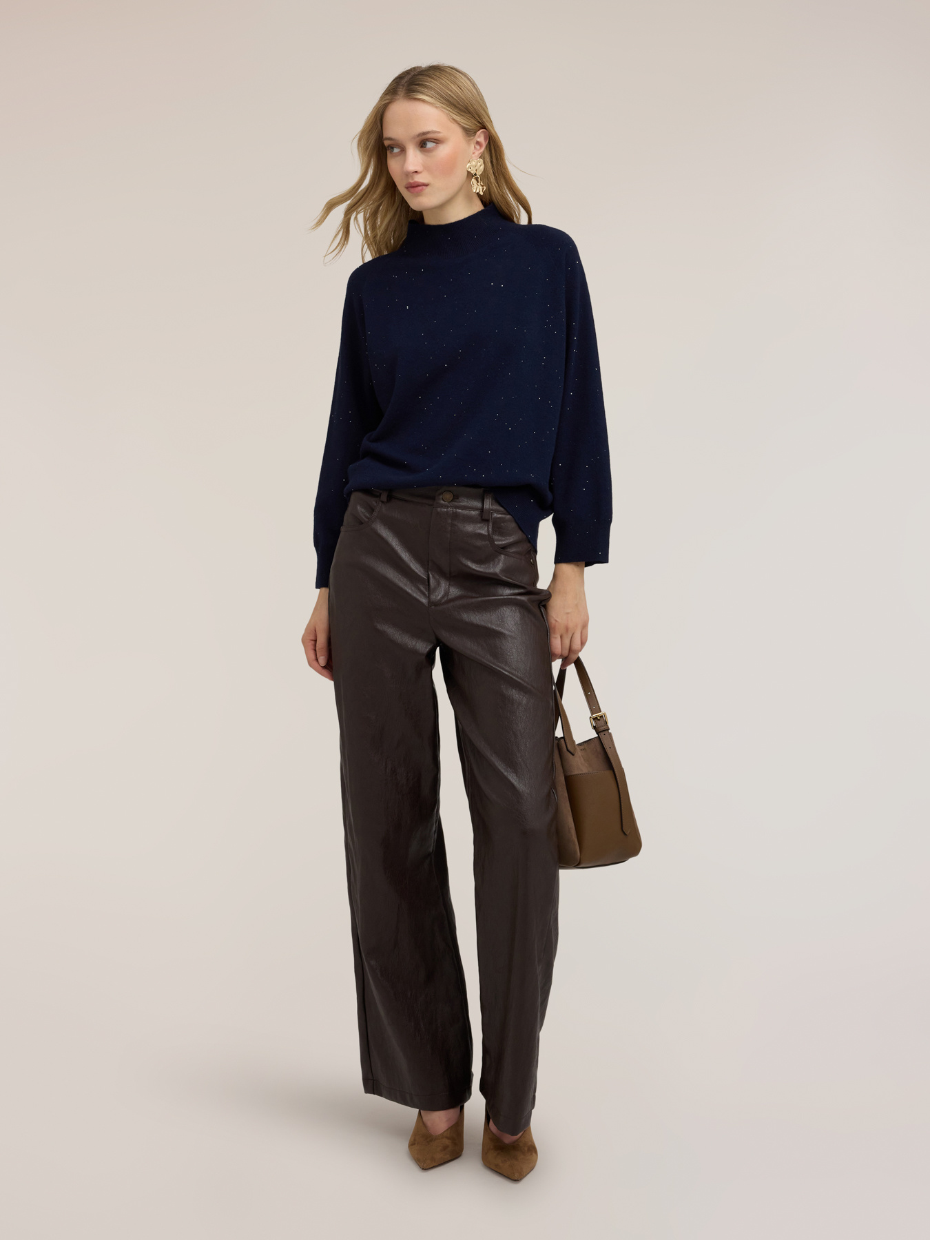 High-neck sweater in viscose blend with sequins image number 2