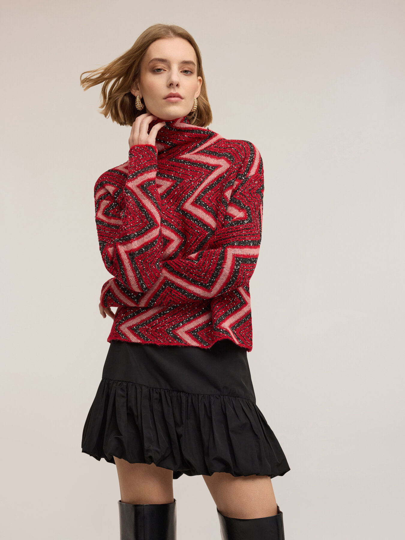 Chevron pattern turtleneck sweater with sequins image number 0