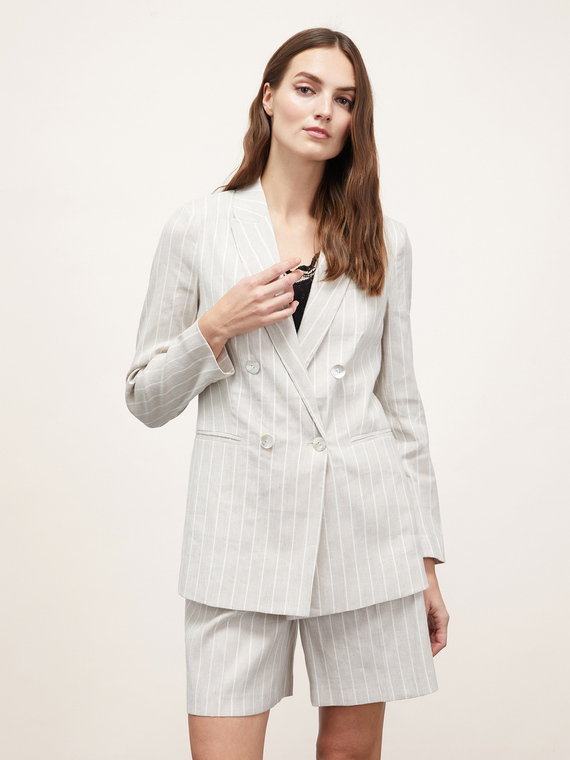 Linen-blend pinstripe blazer jacket