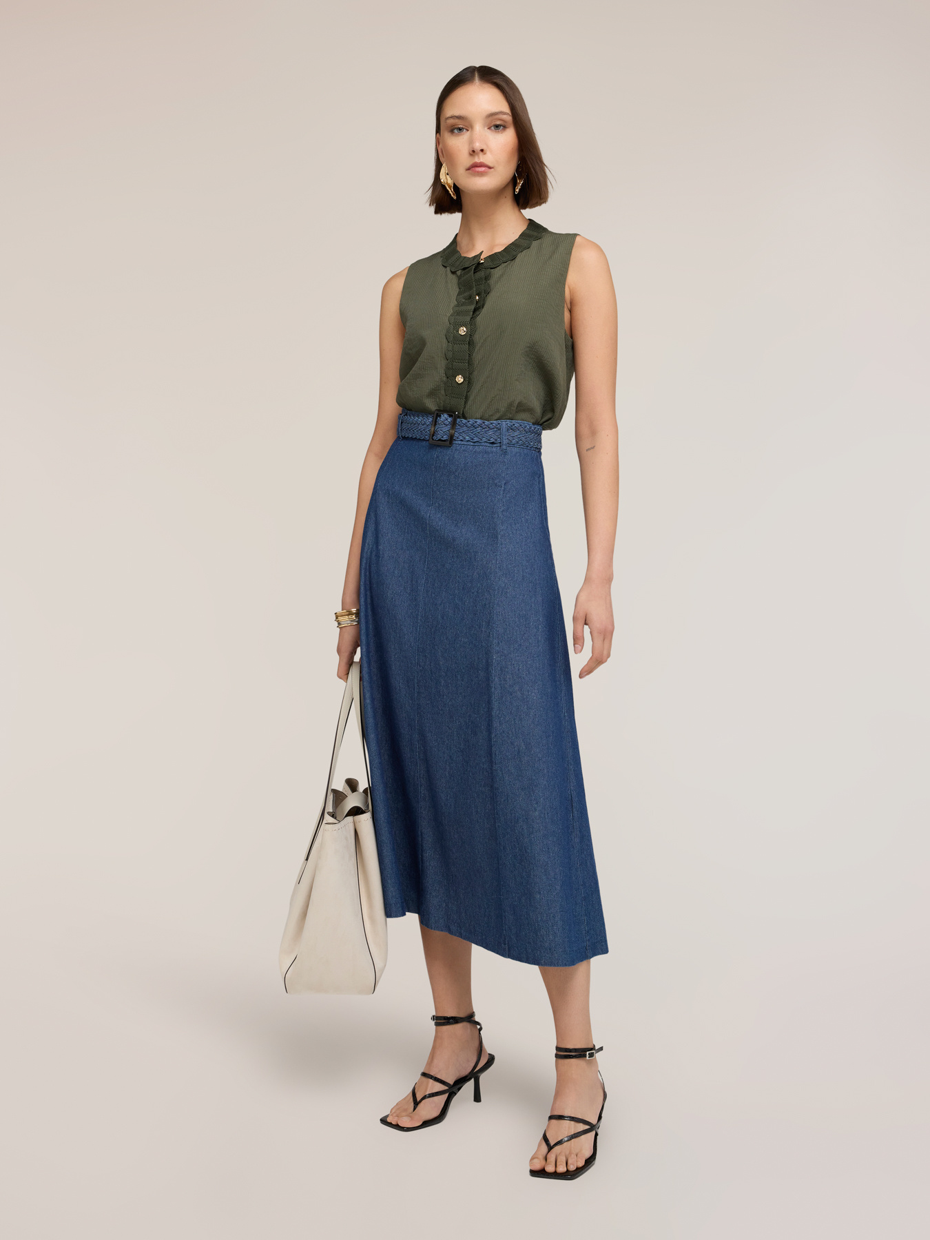 Fustă cu panouri din chambray image number 2