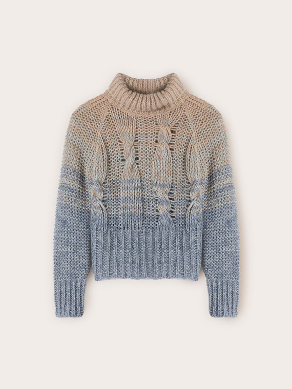 Pulover cu model împletit din amestec de lână cu design nuanțat