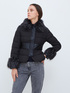 Dual fabric down jacket with faux fur trims image number 0