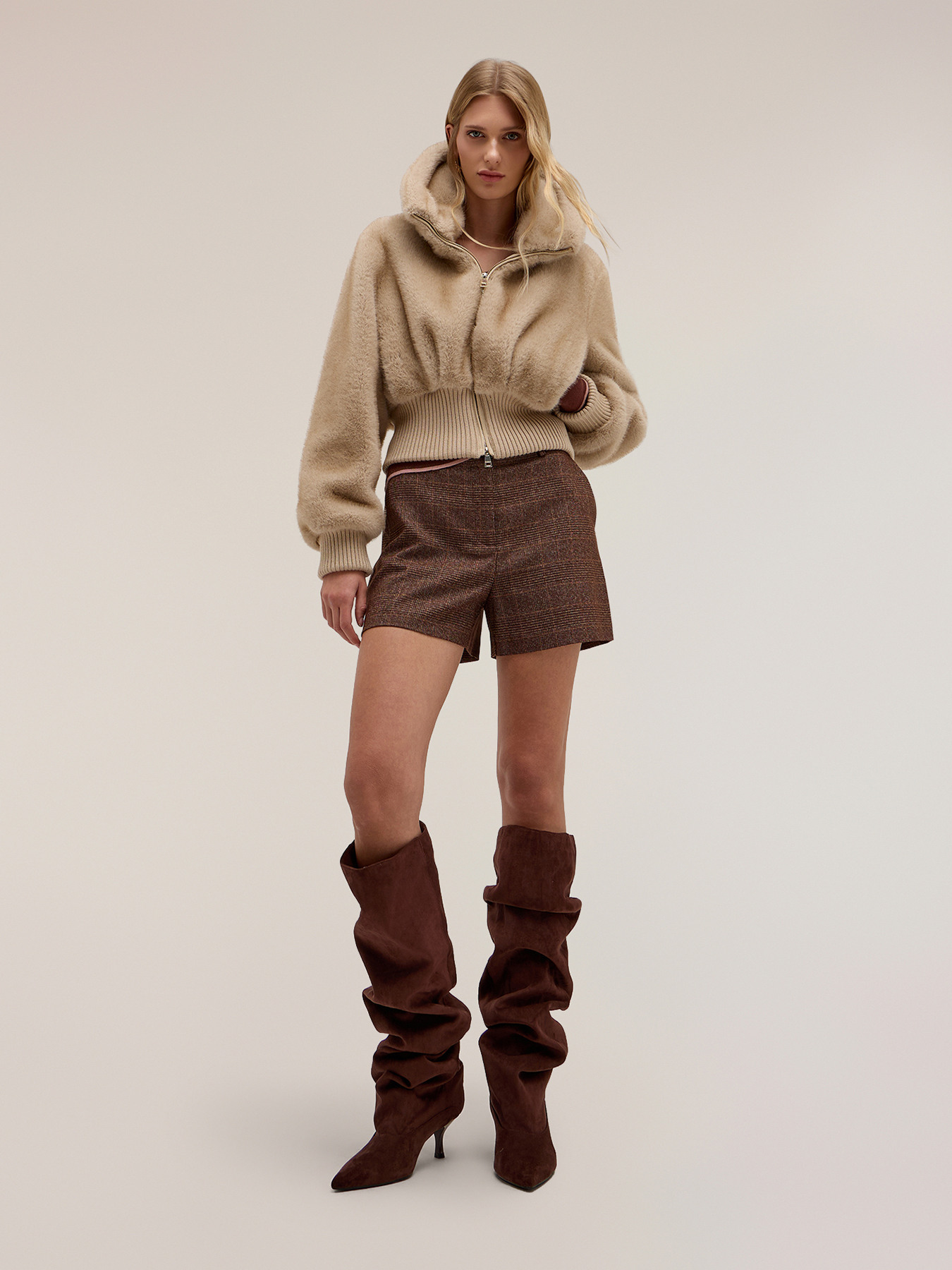 Bomber jacket with high collar in fuzzy texture image number 2