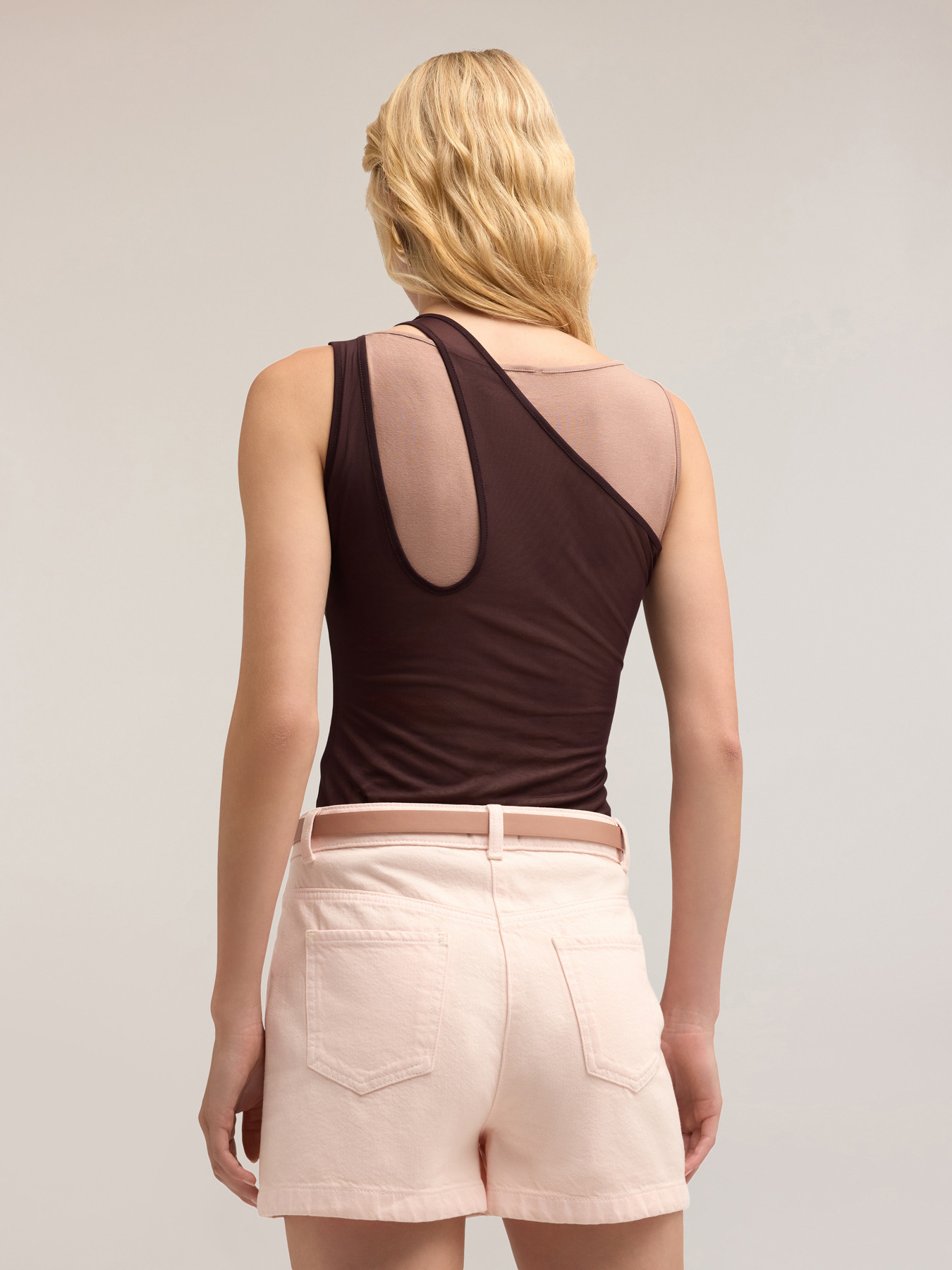 Top in jersey con canotta in tulle image number 1