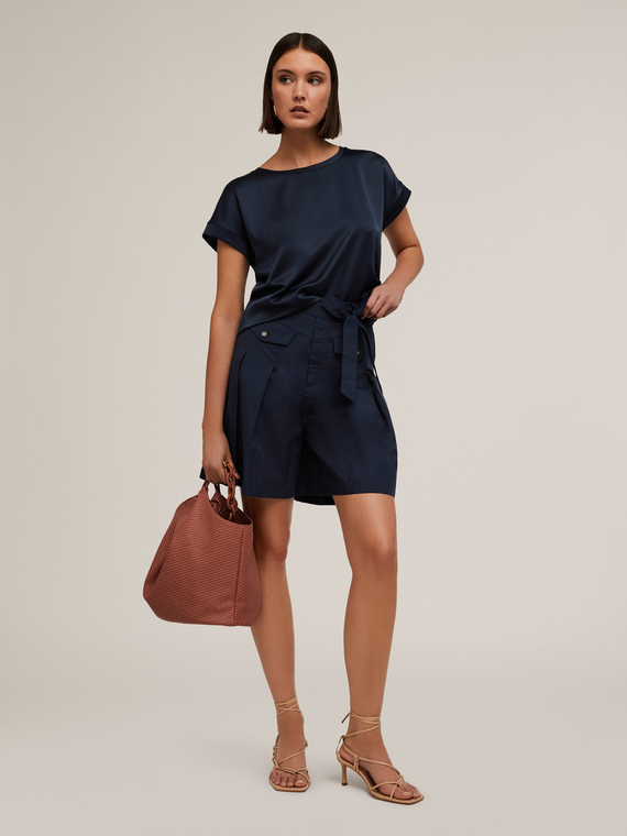 Motivi T-shirt bimaterica Donna, Blu, Taglia XS