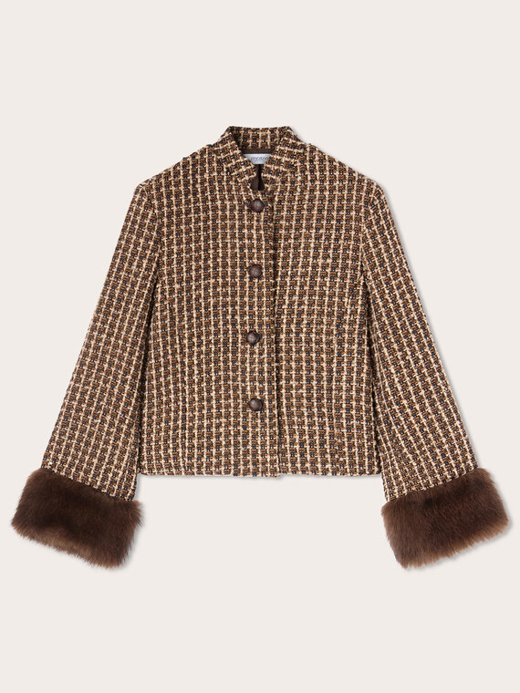 Short jacket with check pattern in wool blend