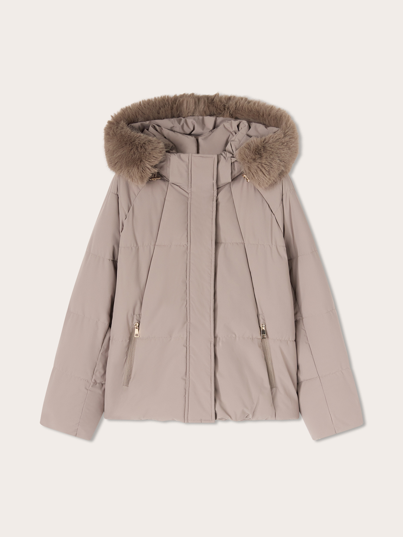 Nylon down jacket with trimmed hood image number 4