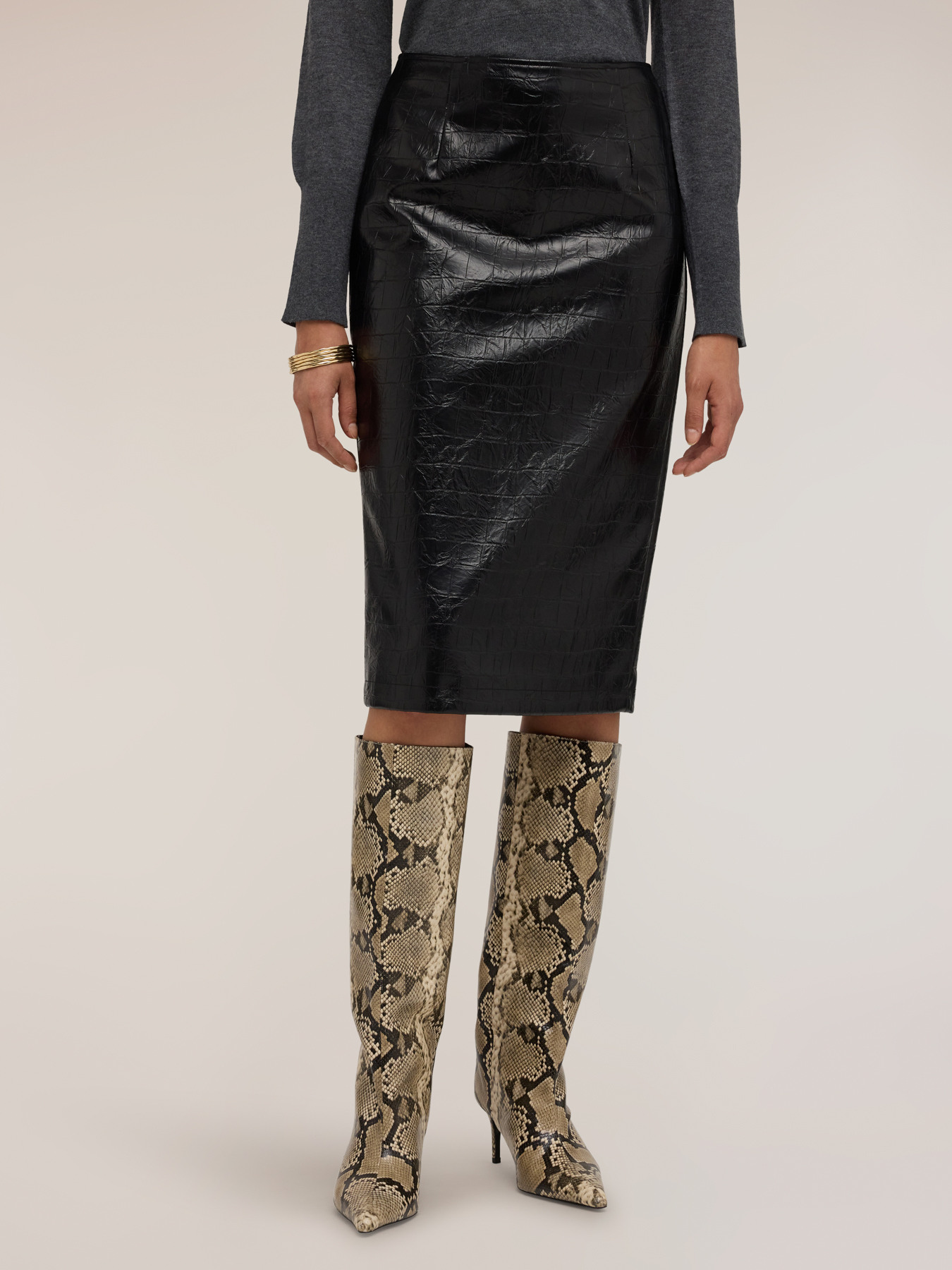 Midi bodycon skirt in coated fabric image number 0