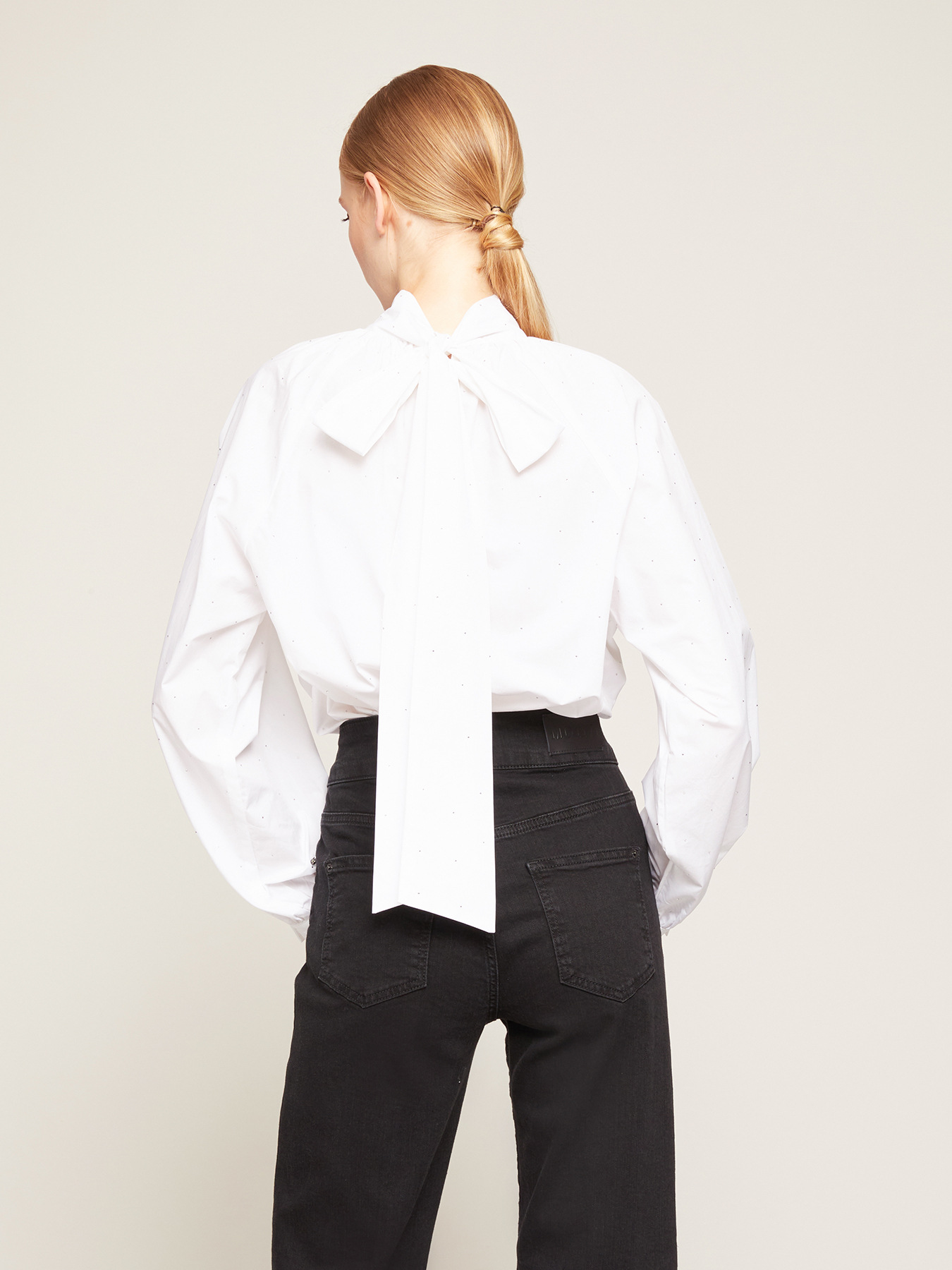 Camicia over con maxi fiocco e strass image number 1