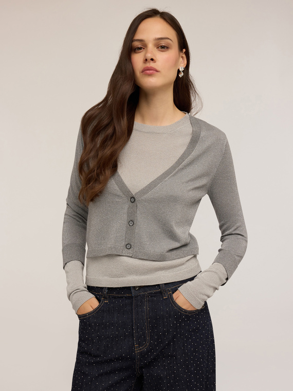 Pull en lurex façon cardigan