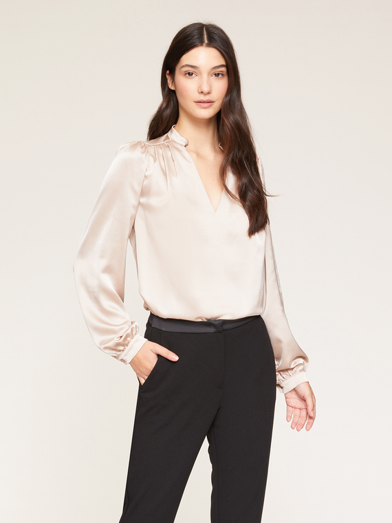Motivi Blusa in raso con pieghe Donna, Beige, Taglia 36