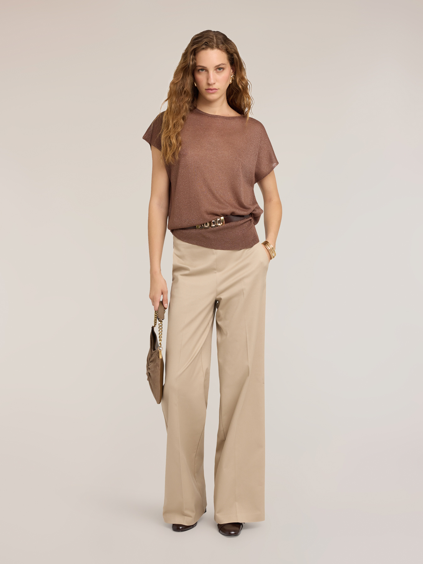 Wide-leg gabardine trousers with pressed crease image number 0