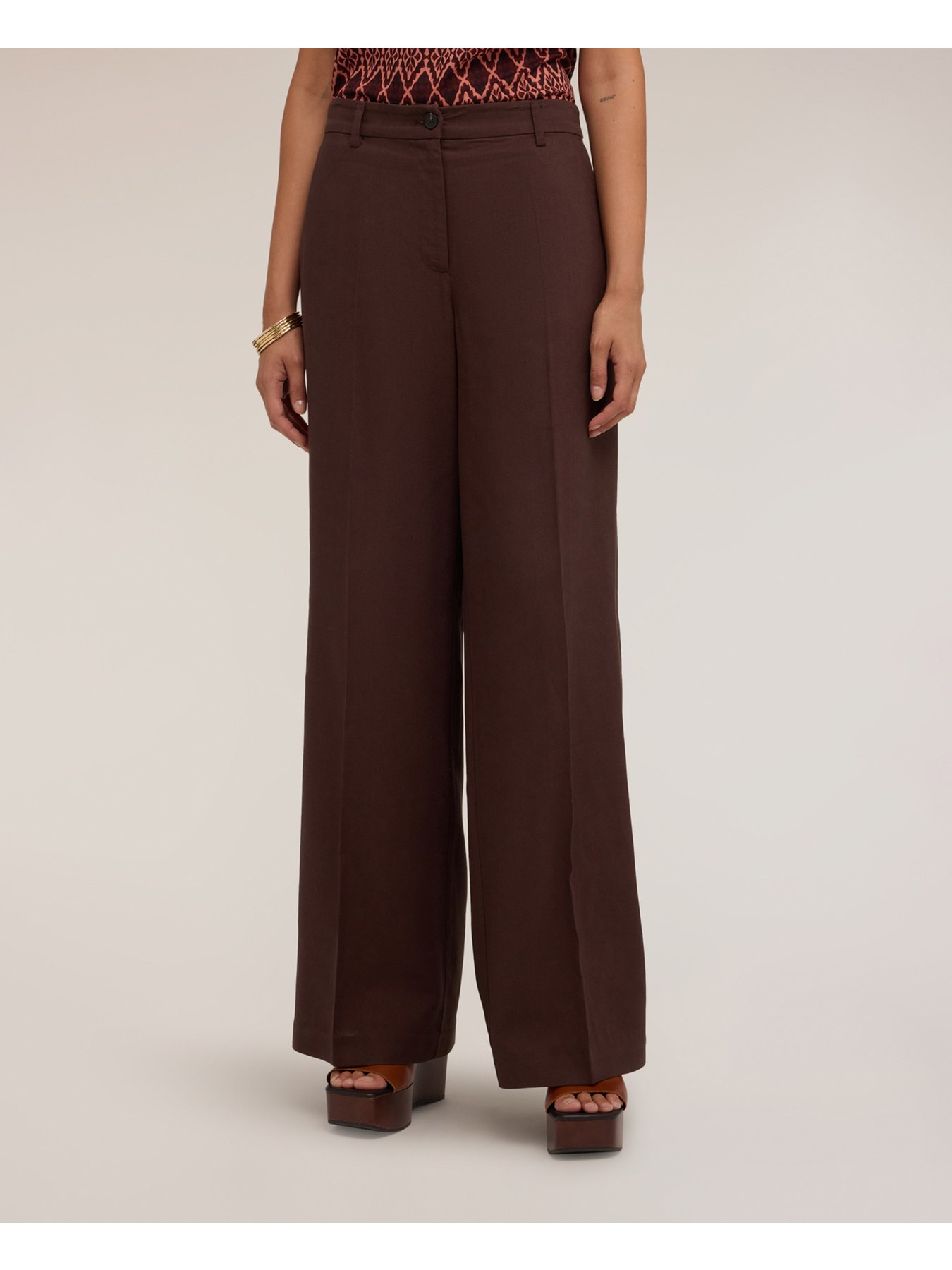 Pantalon palazzo en popeline avec pinces image number 2