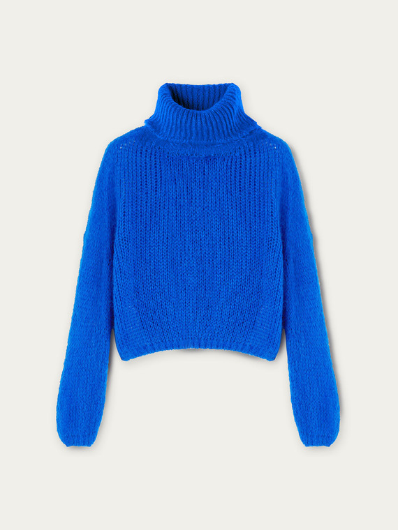 Mohair blend openwork turtleneck sweater