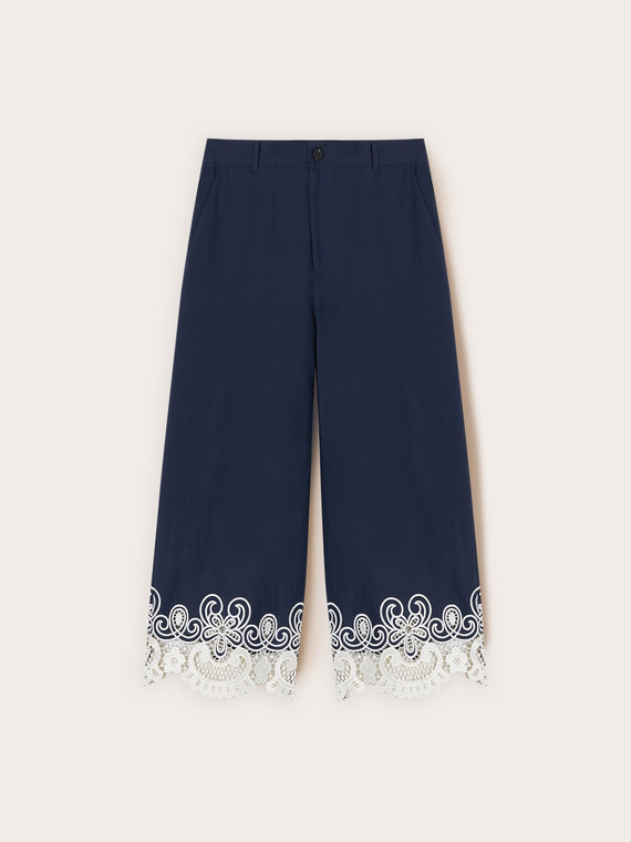Cropped poplin trousers with lace