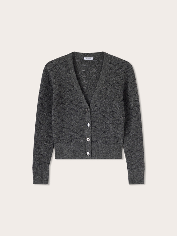 Short cardigan with lurex fan-stitch knit