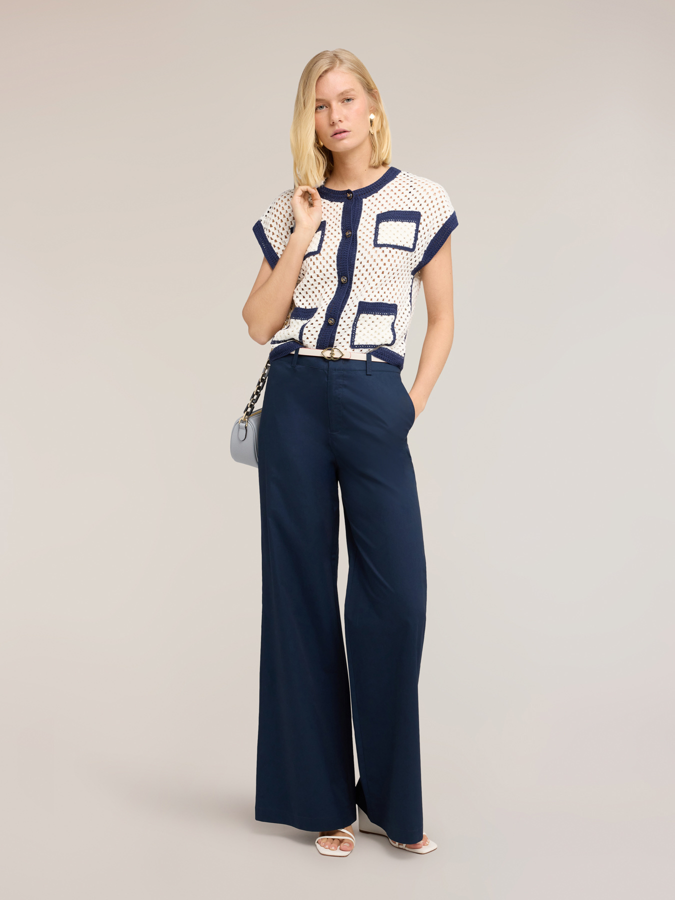 Pantaloni palazzo in twill di cotone image number 0