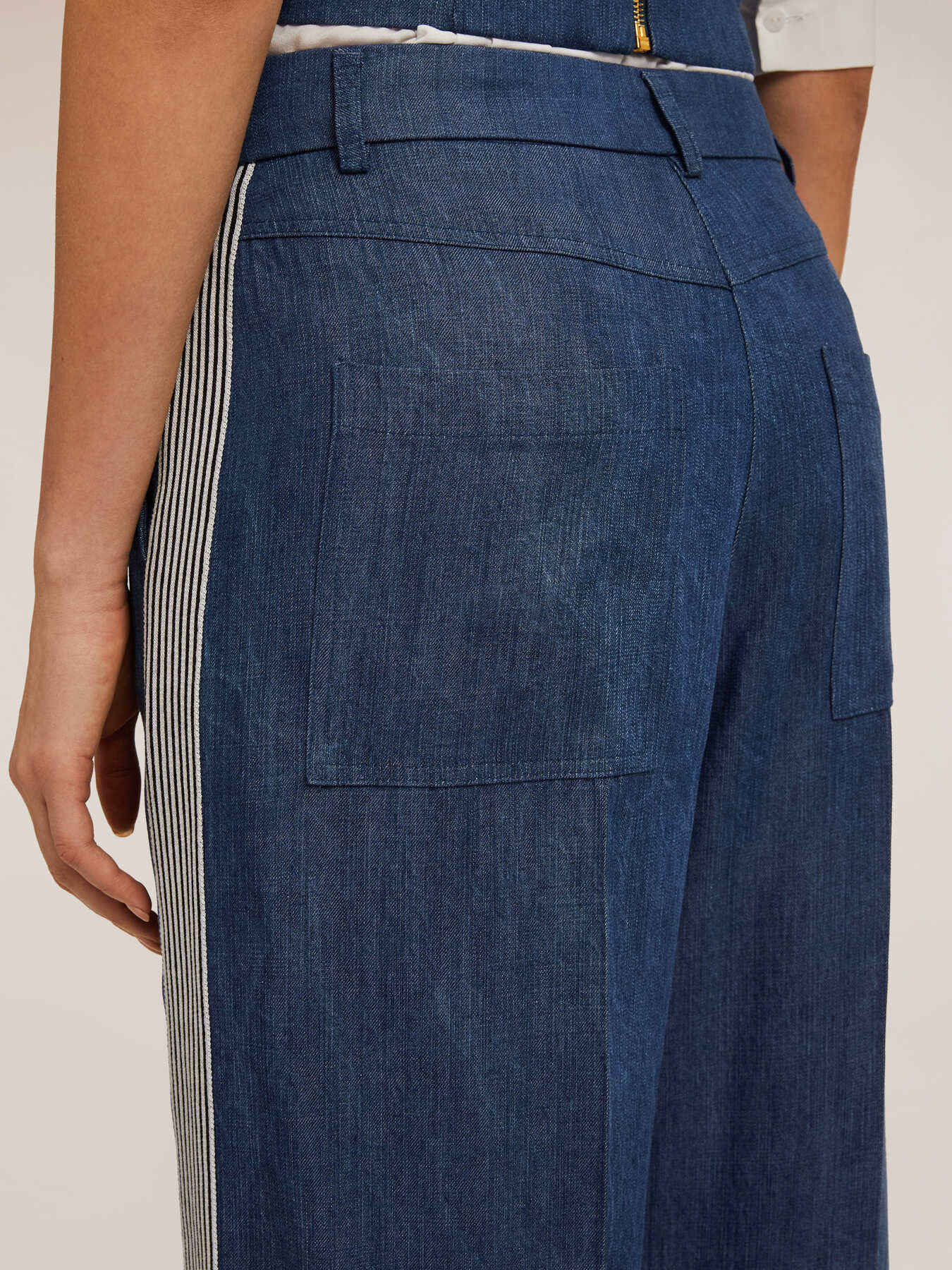 Pantaloni tip palazzo din denim cu benzi laterale image number 3