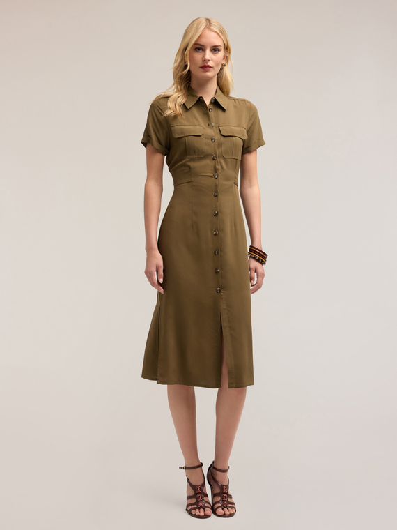 Motivi Vestito chemisier misto lyocell Donna, Verde militare, Taglia 38